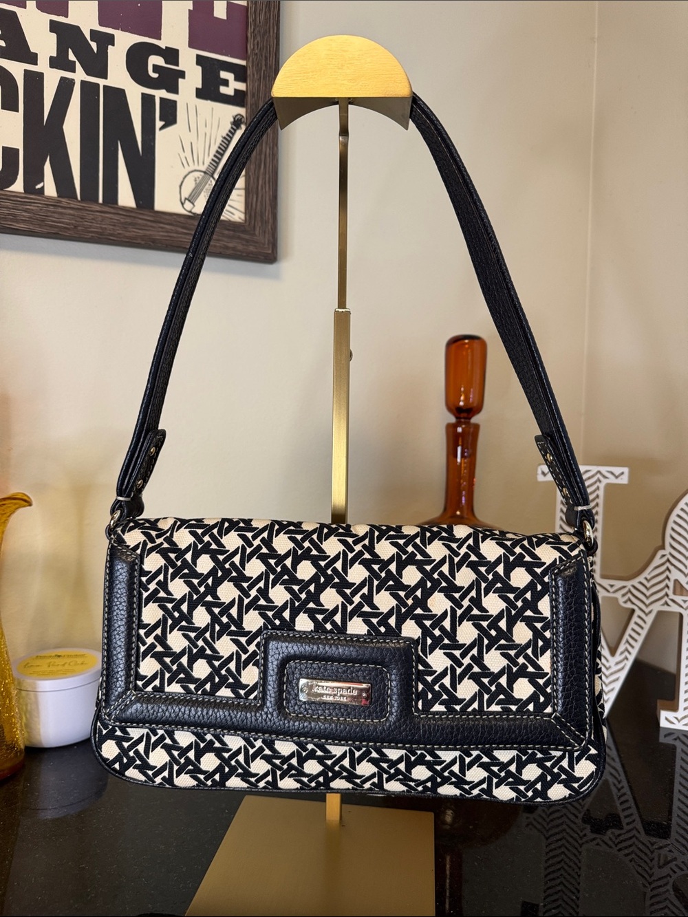 Vintage kate spade Black and Cream Geometric Shoulder Bag